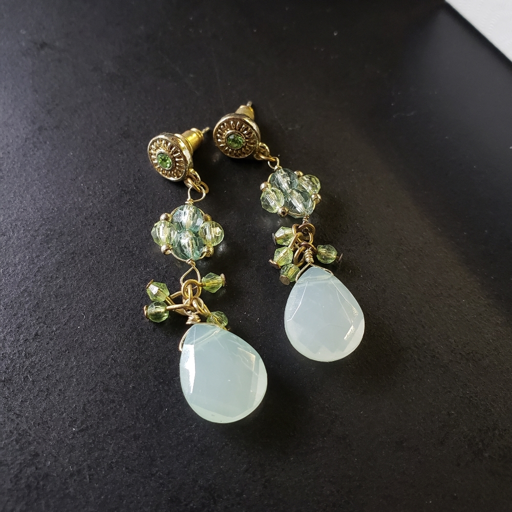 Vintage moonstone, rhinestone and beaded earrings.